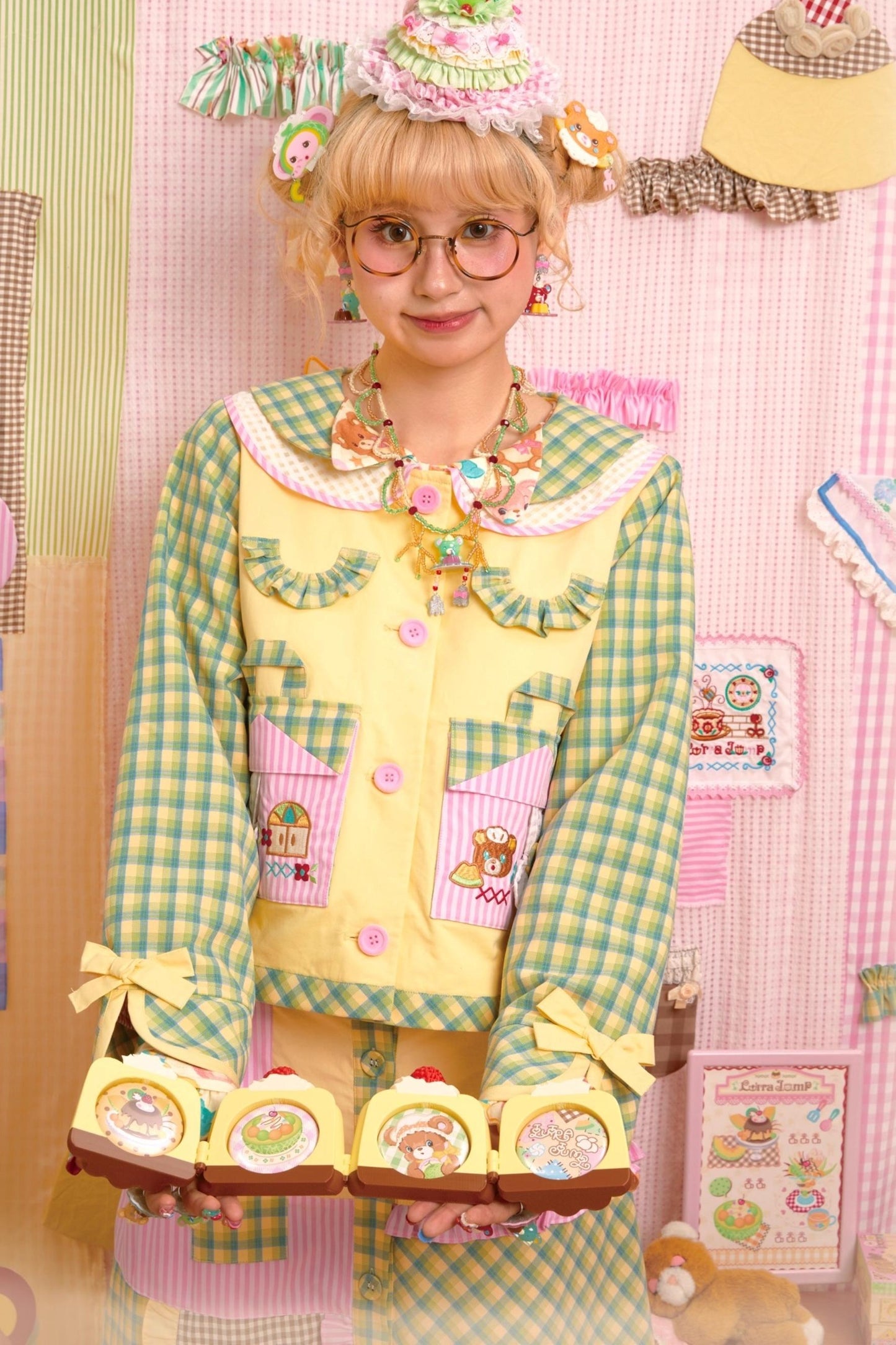 Patchwork Plaid Embroidered Top & Skirt Set-Up