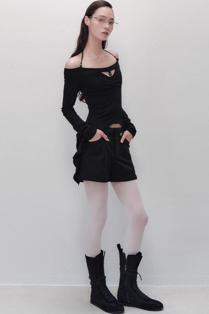 Shadow Pleated Short Skirt