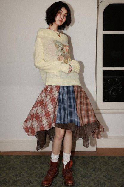 Elastic Plaid Patchwork Skirt