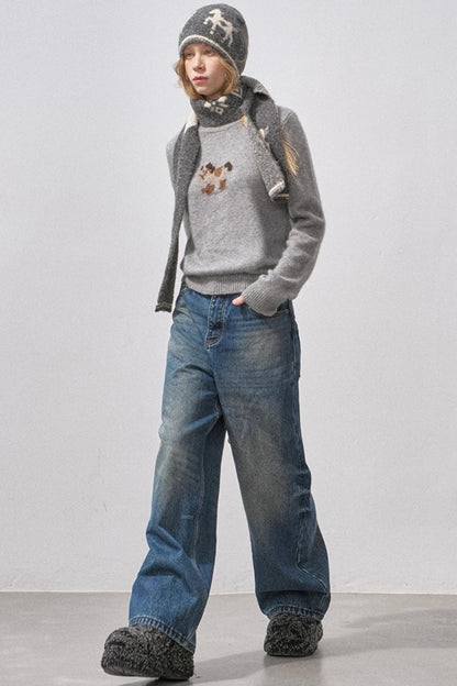 Retro Fleece-Lined Denim Pants