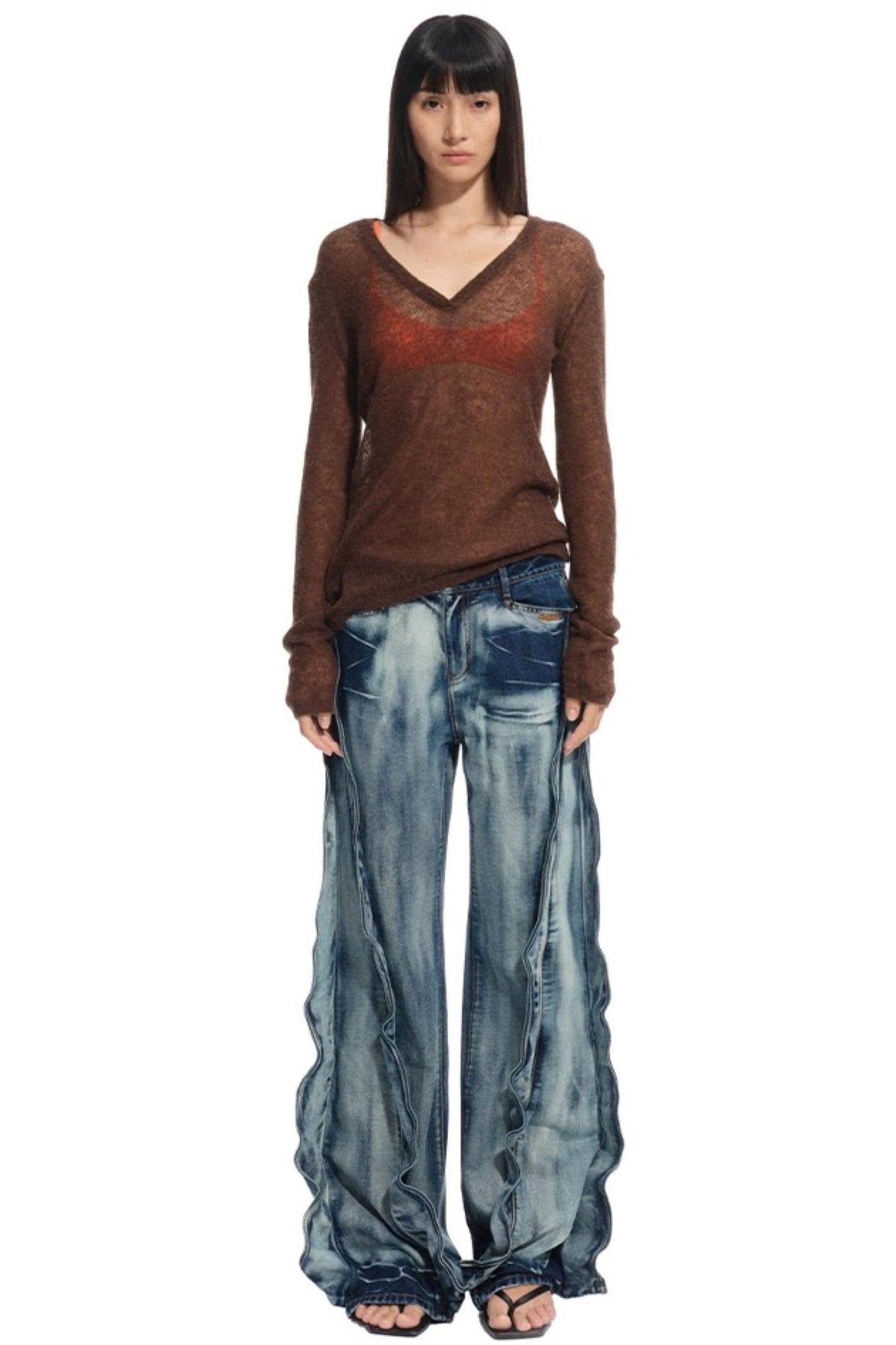 Alpaca Knit Layered V-Neck Long Sleeve Top