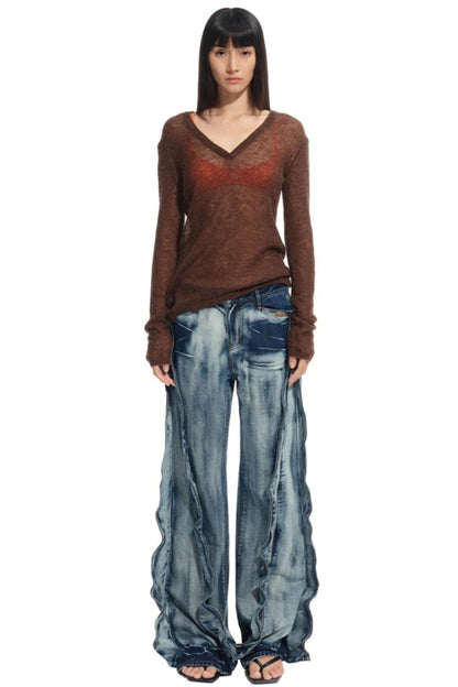 Alpaca Knit Layered V-Neck Long Sleeve Top