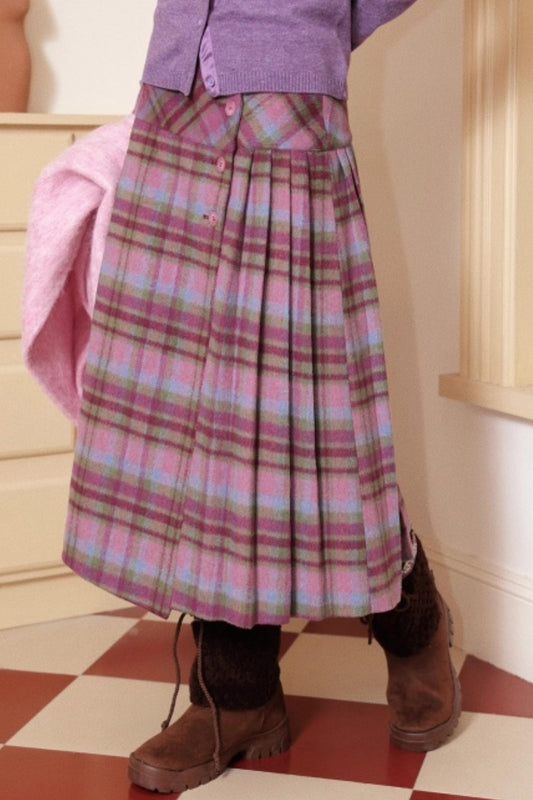 Wool Plaid A-Line Skirt