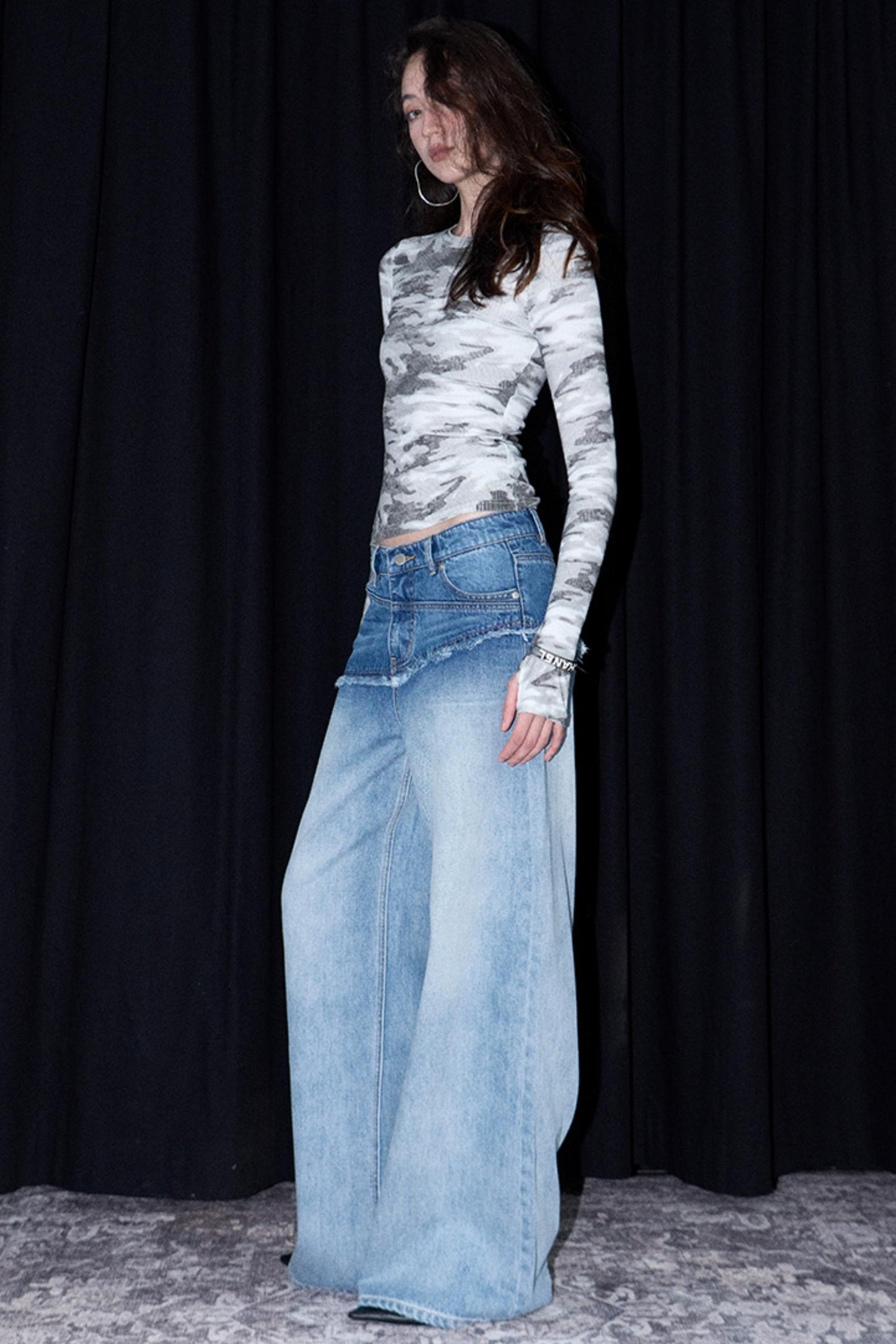 Washed Blue Gradient Wide-Leg Pants