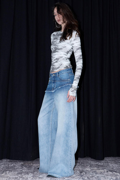 Washed Blue Gradient Wide-Leg Pants