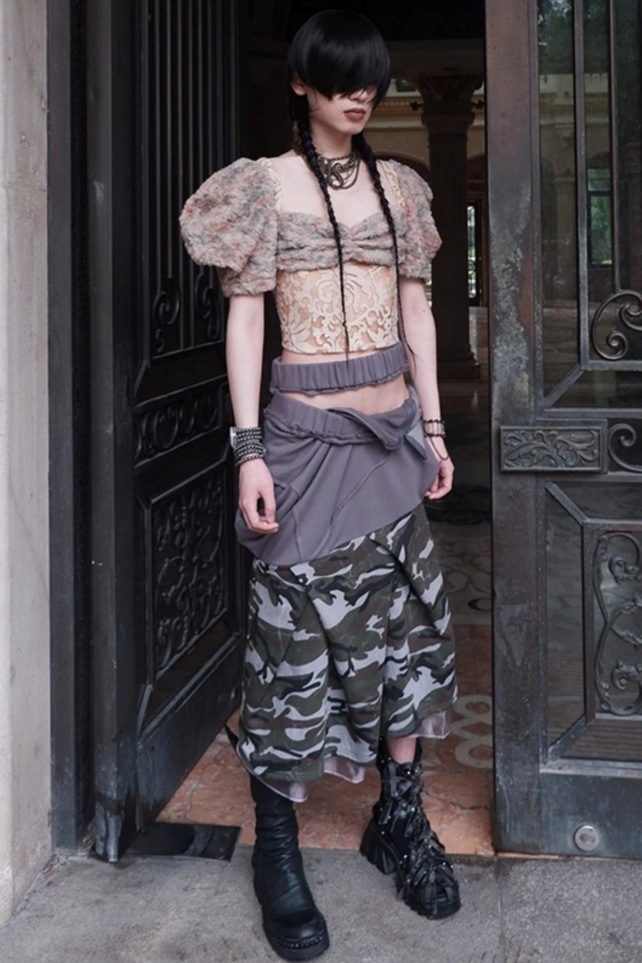 Patchwork Sheer Bud Strap Top