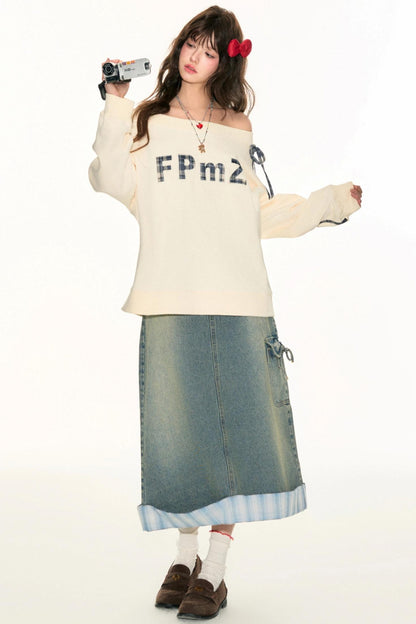 One-Line Letter Patch Sweatshirt