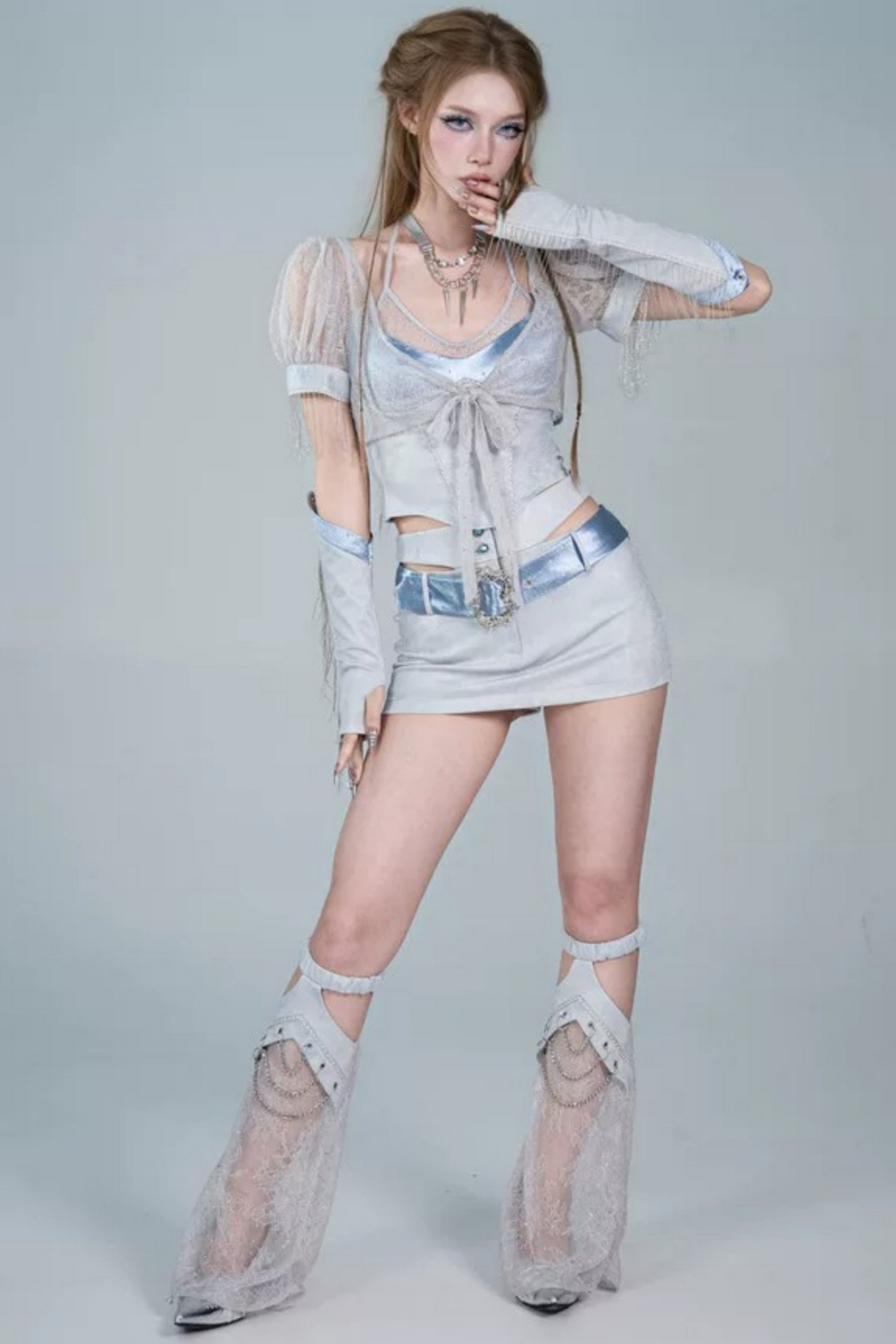 Y2K Rhinestone Lace Chain Leg Warmers