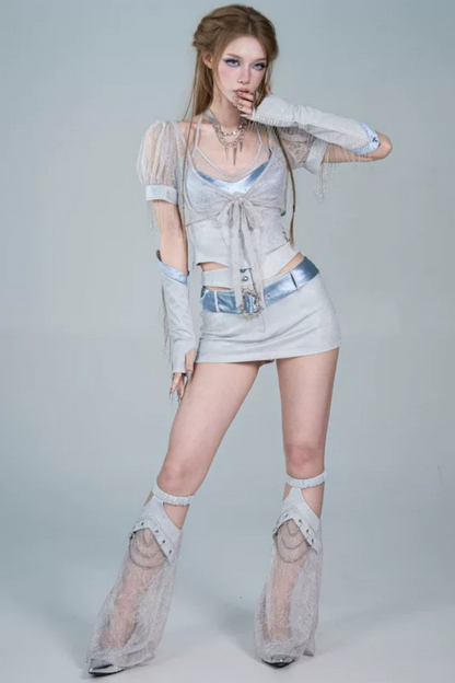Y2K Rhinestone Lace Chain Leg Warmers