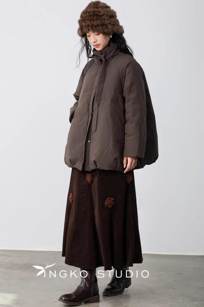 Three-Dimensional Floral Corduroy Skirt