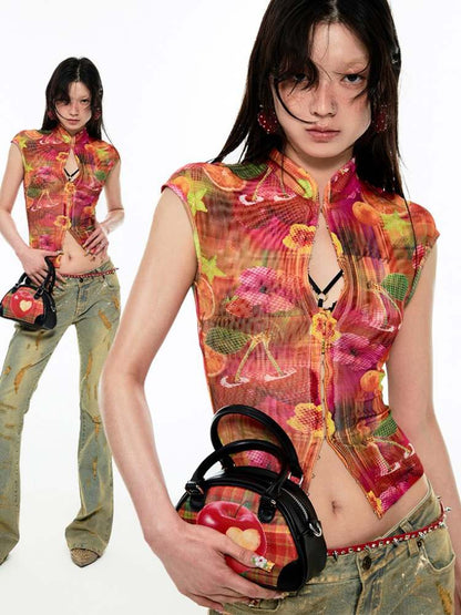 Summer Fruit Print Millennial Cheongsam Set