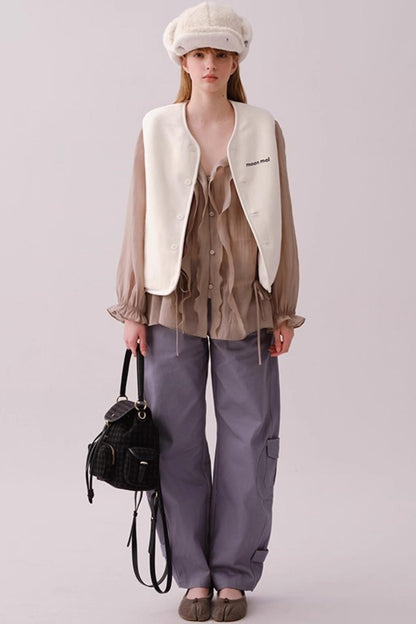 Reversible Floral Embroidered Vest Jacket