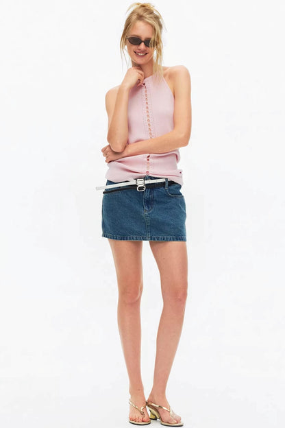 Lyocell Color-Blocked Strick-Oberteil