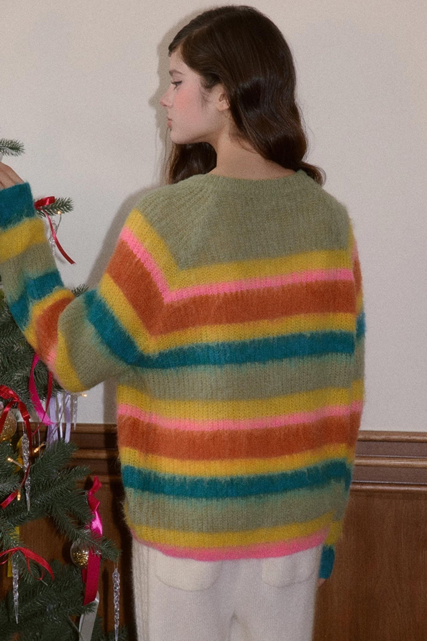 Fleece Rainbow Stripe Cardigan