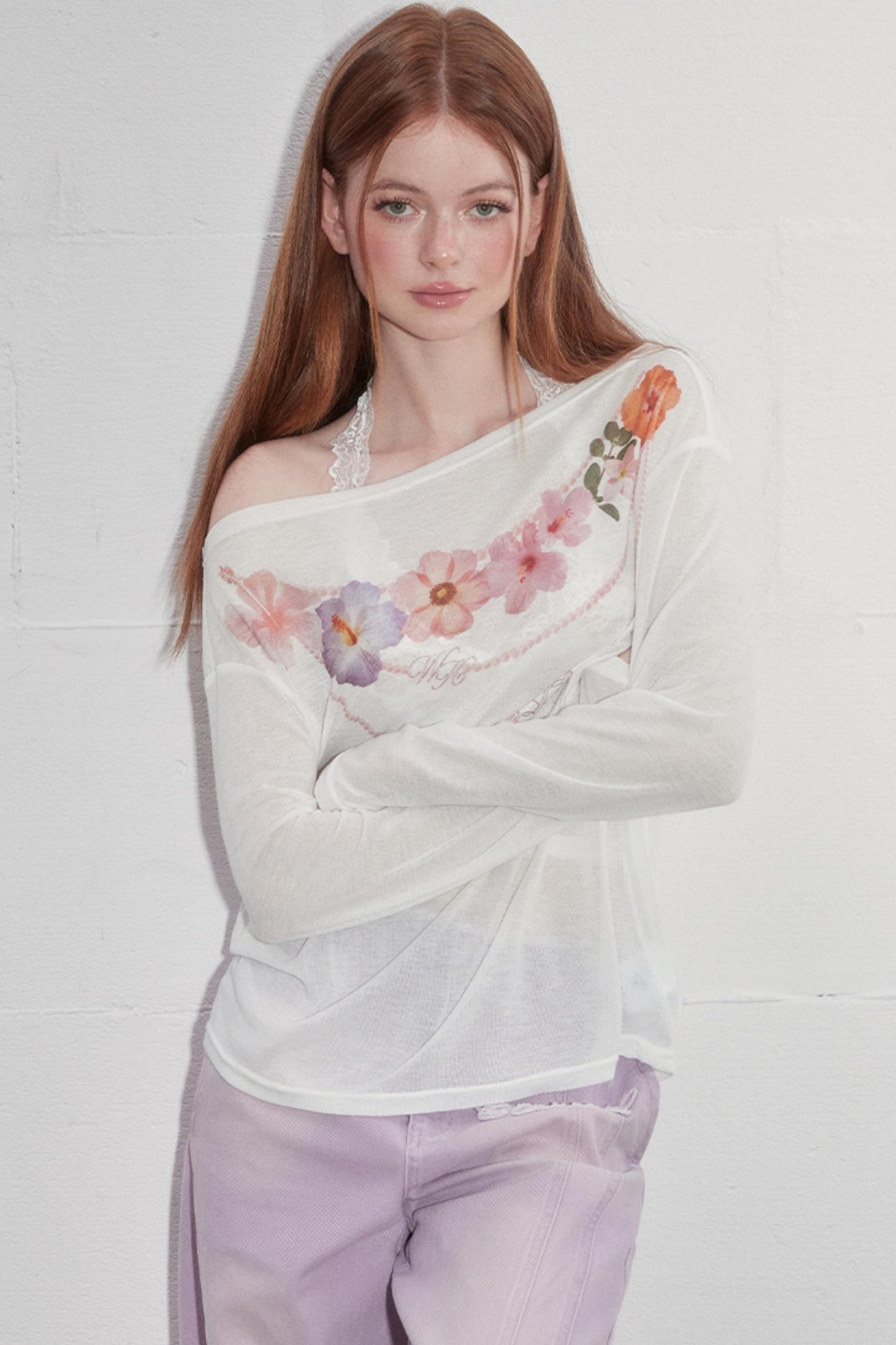 Floral Sheer Asymmetric Tee