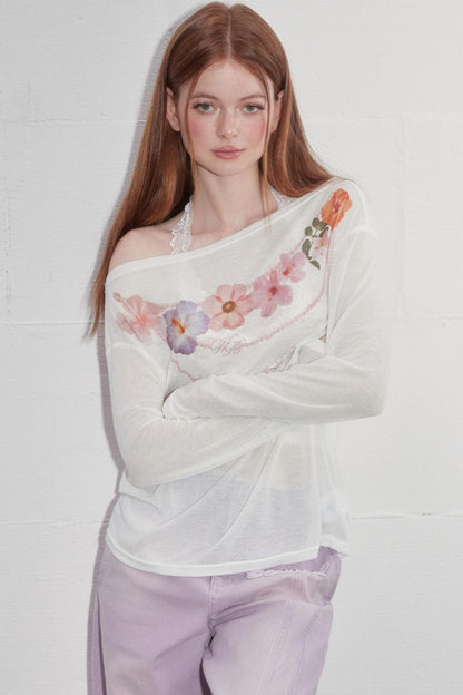 Floral Sheer Asymmetric Tee
