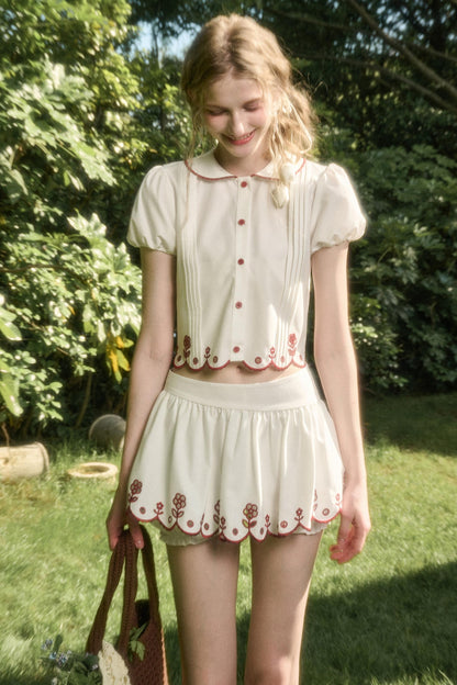 White Lace Shirt Skirt Set-Up