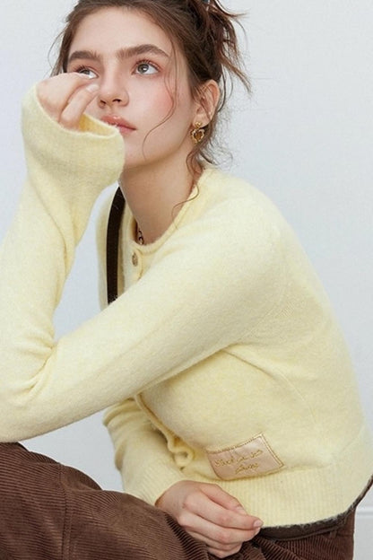 Monogram Patch Crew Neck Fleece Cardigan