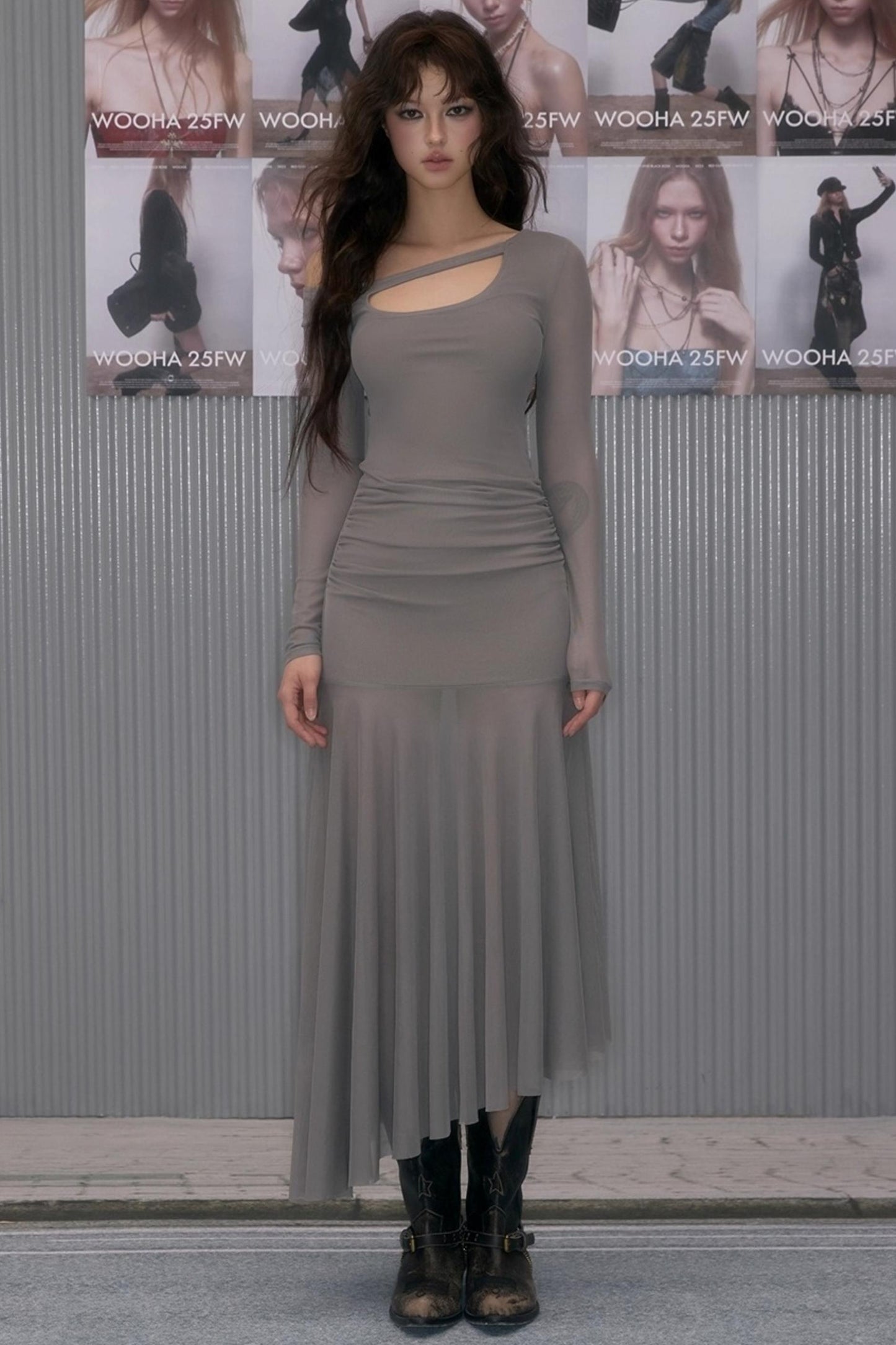 Hollow Collar Inner Spliced Long Dress