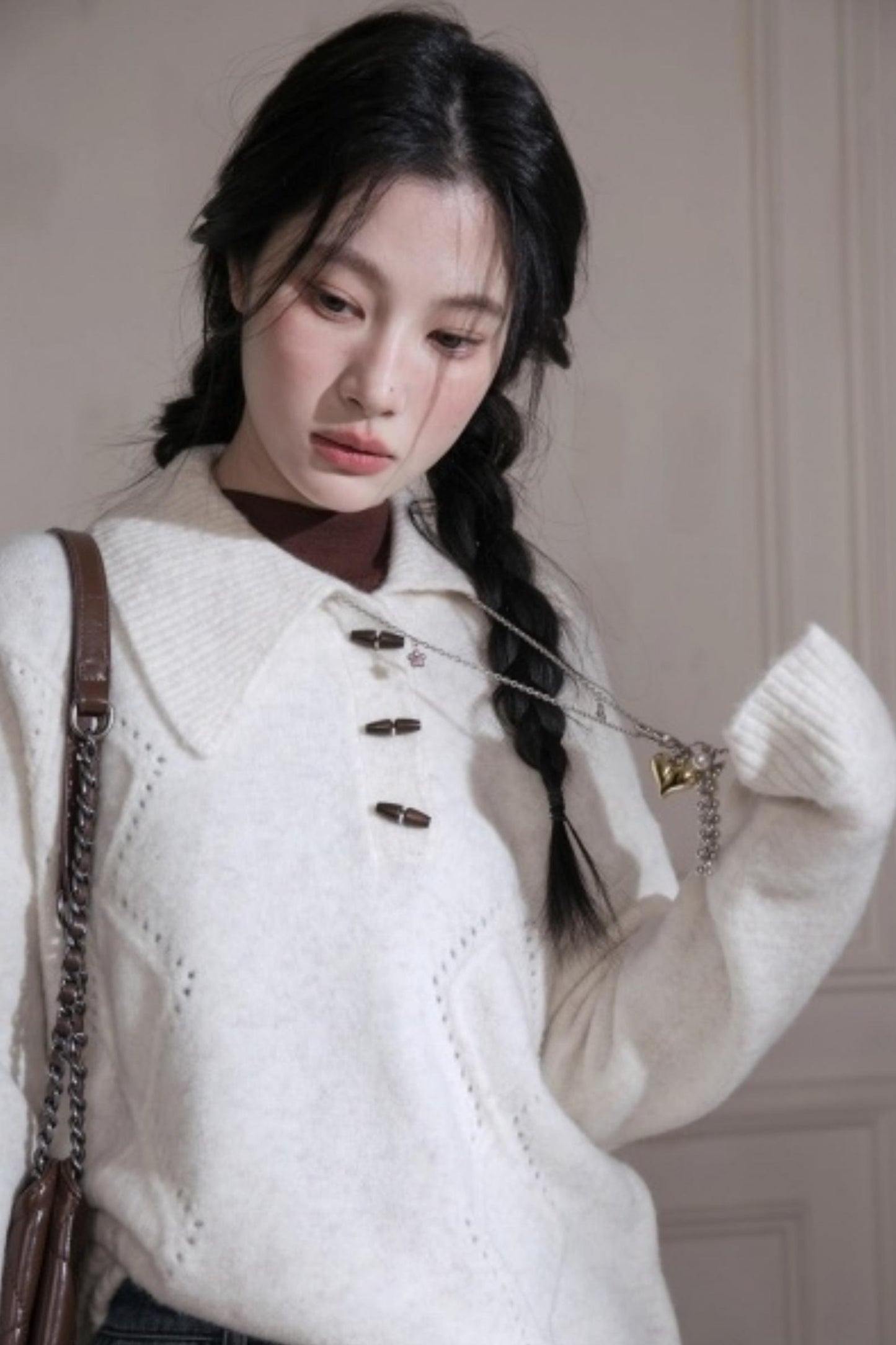 Asymmetrical Collar Knit Sweater