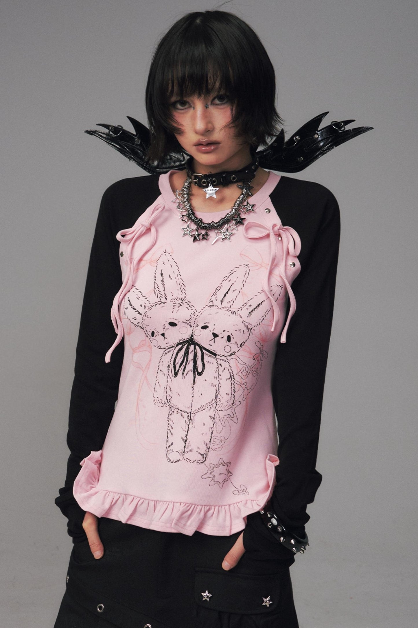 Asian Lace Stretch Long Sleeve T-Shirt