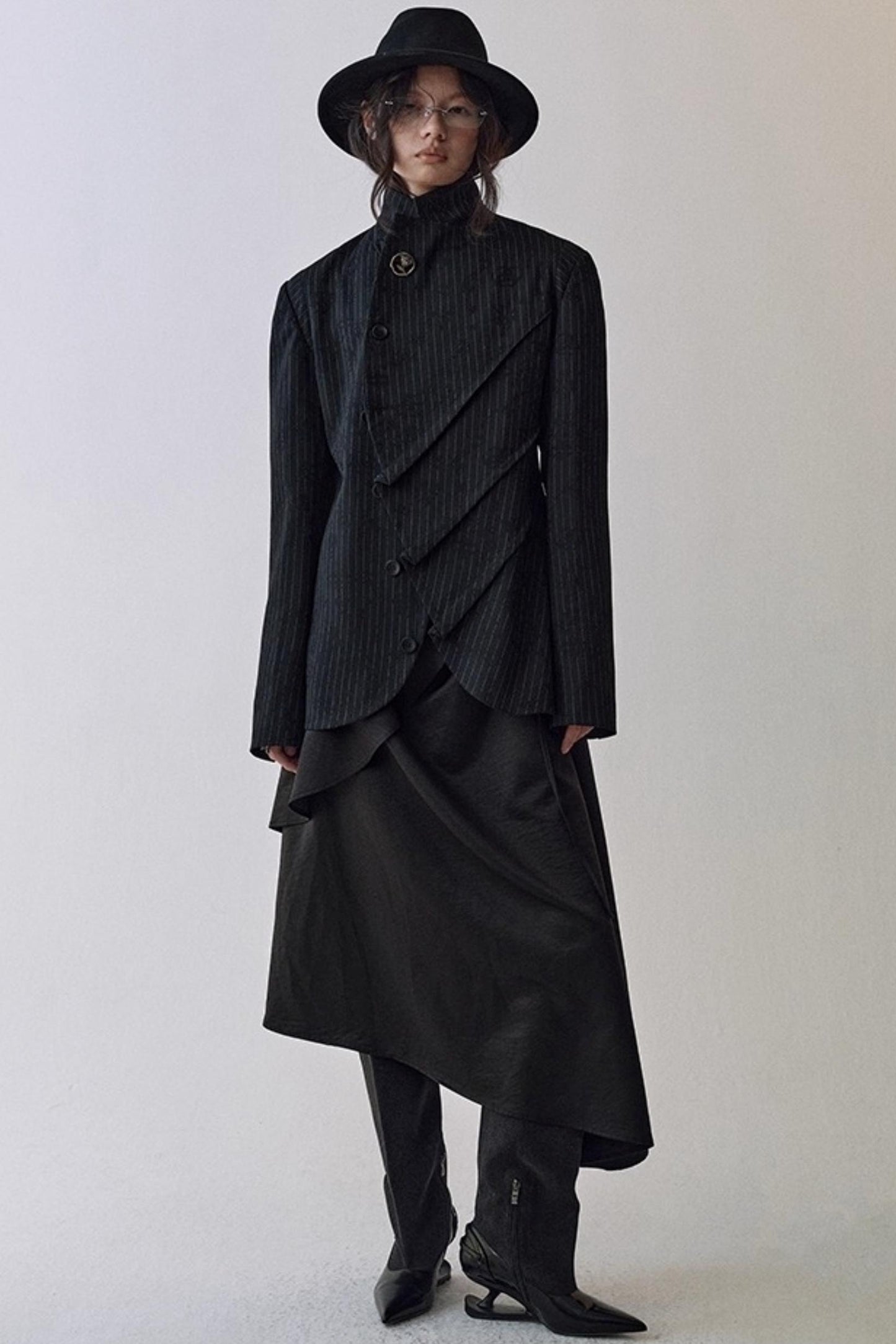 Pleated Swing Collar Waist Dress