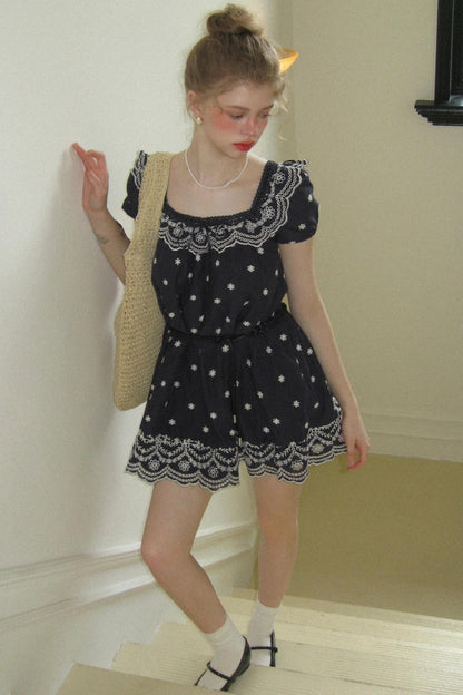 Nursery Blue Embroidered Puff Sleeve Dress