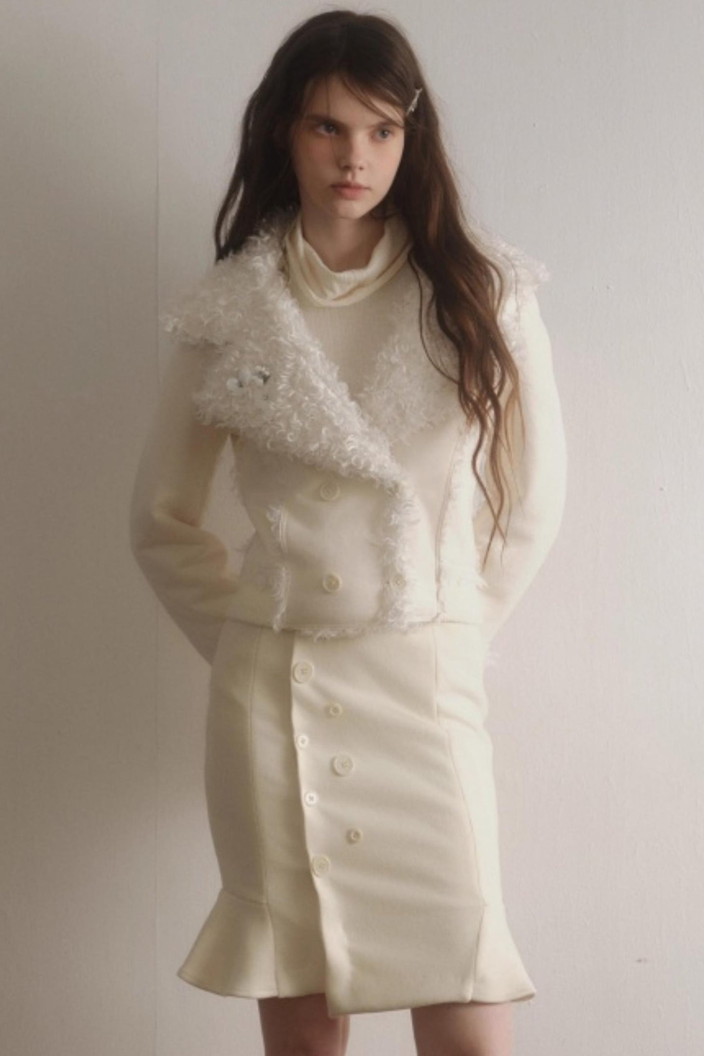 Suede Woolen Fishtail Suit Set-Up