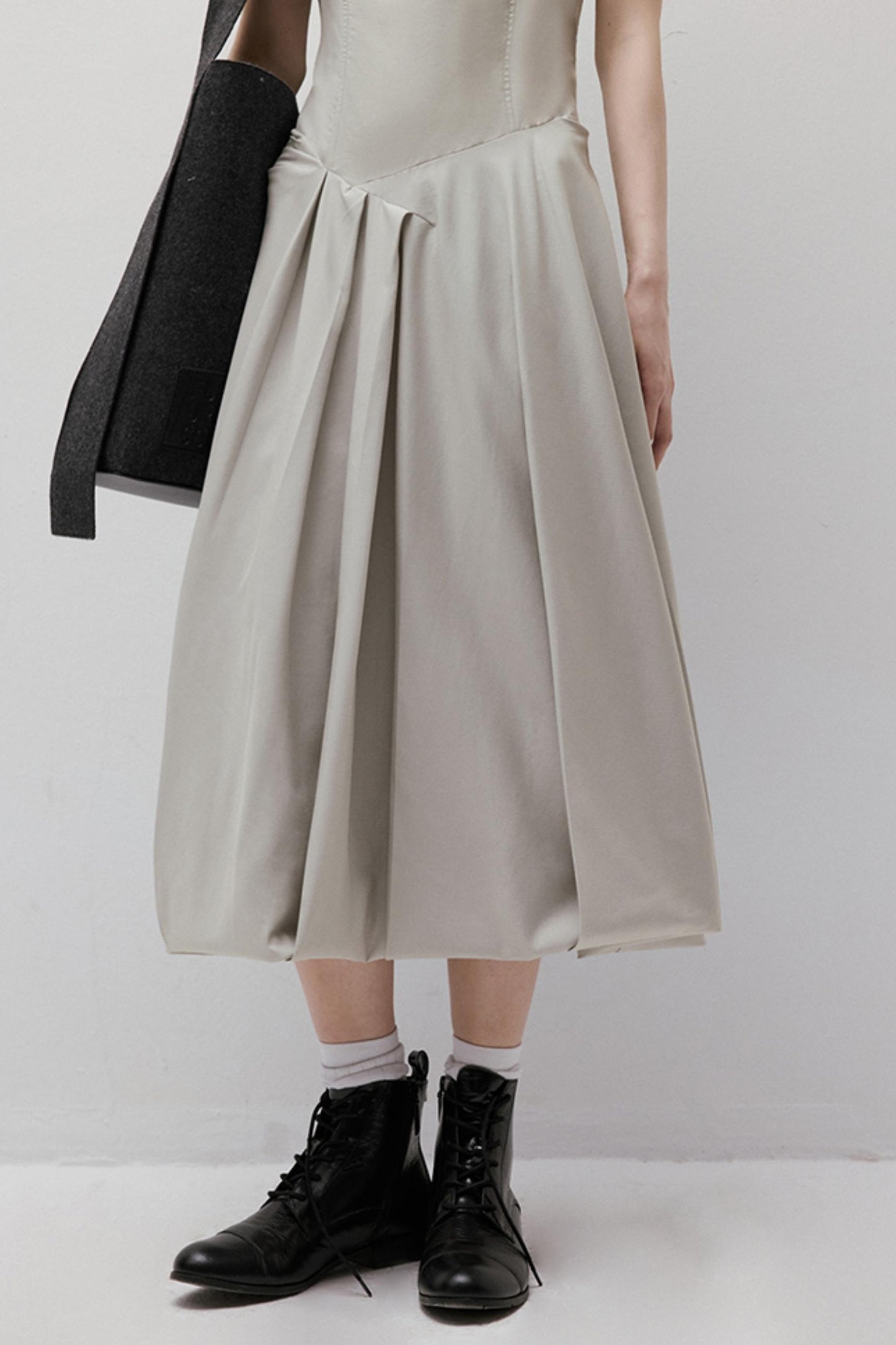 Asymmetrical Bud Gray Bubble Dress