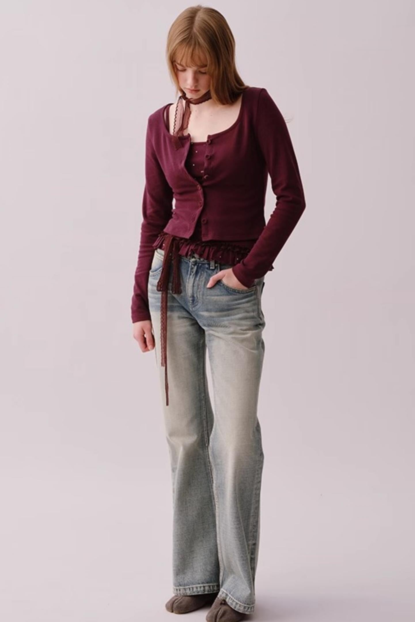 Retro Polka Dot Lace Cardigan Set