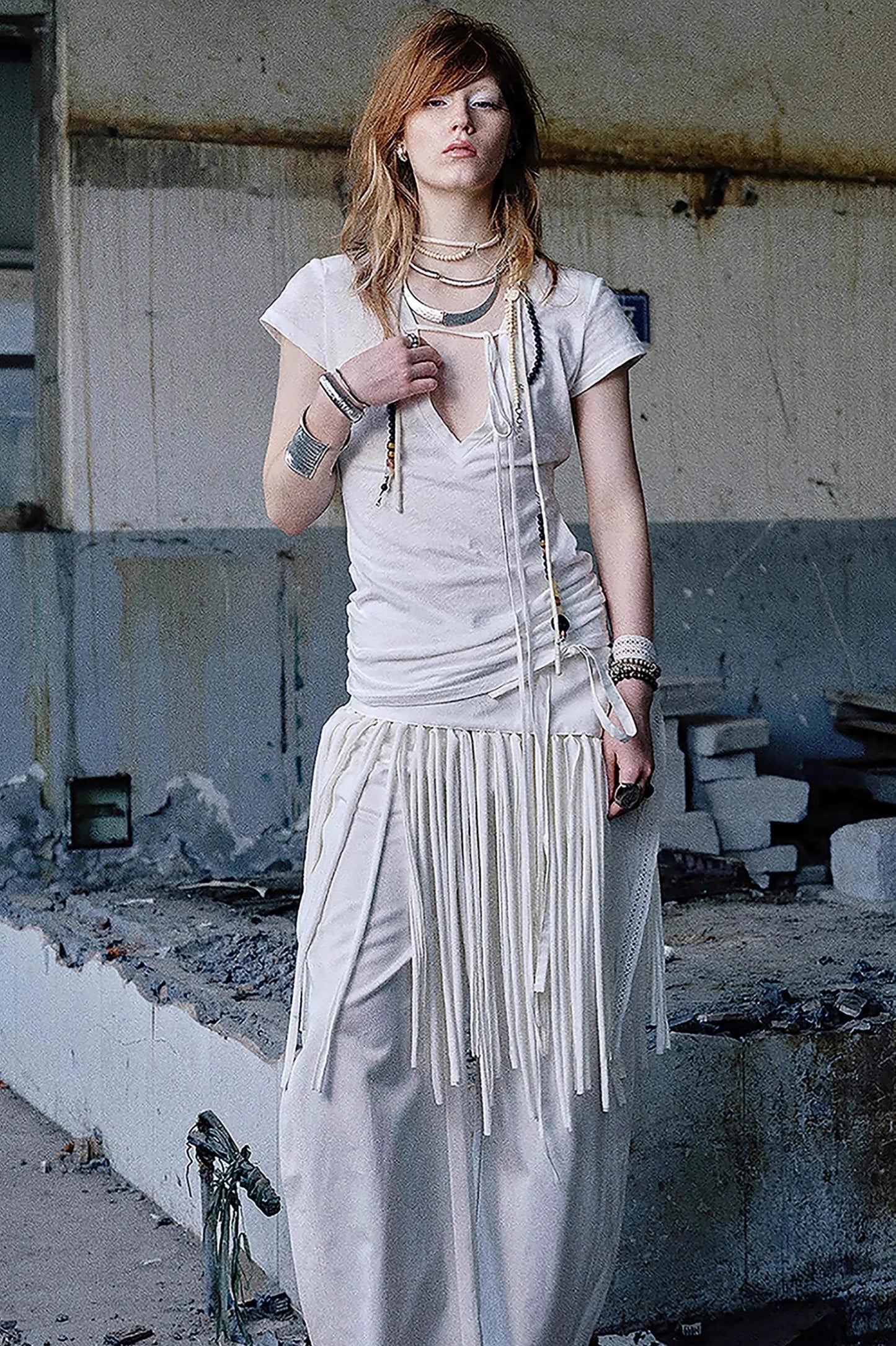 Deep V-neck Layered T-shirt