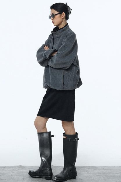 Black Elastic Waist Winter Skirt