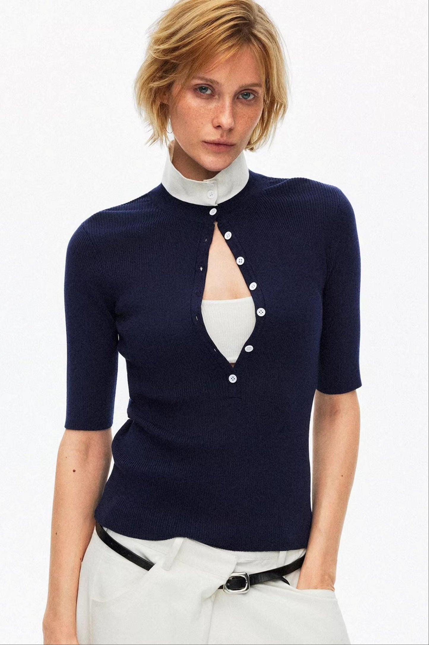 Lyocell Color-Blocked Knit Top