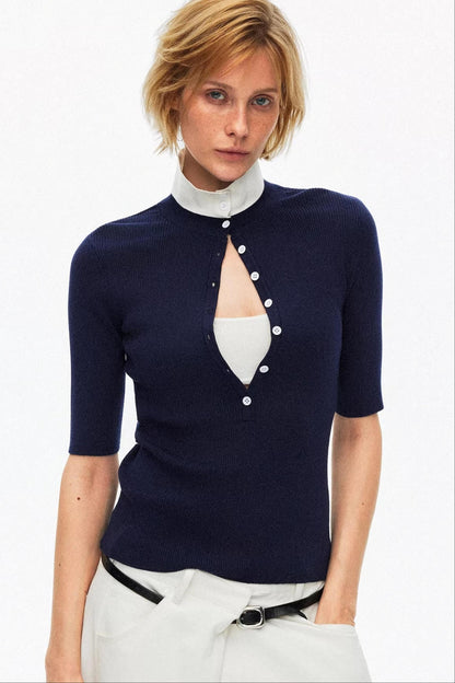 Lyocell Color-Blocked Knit Top