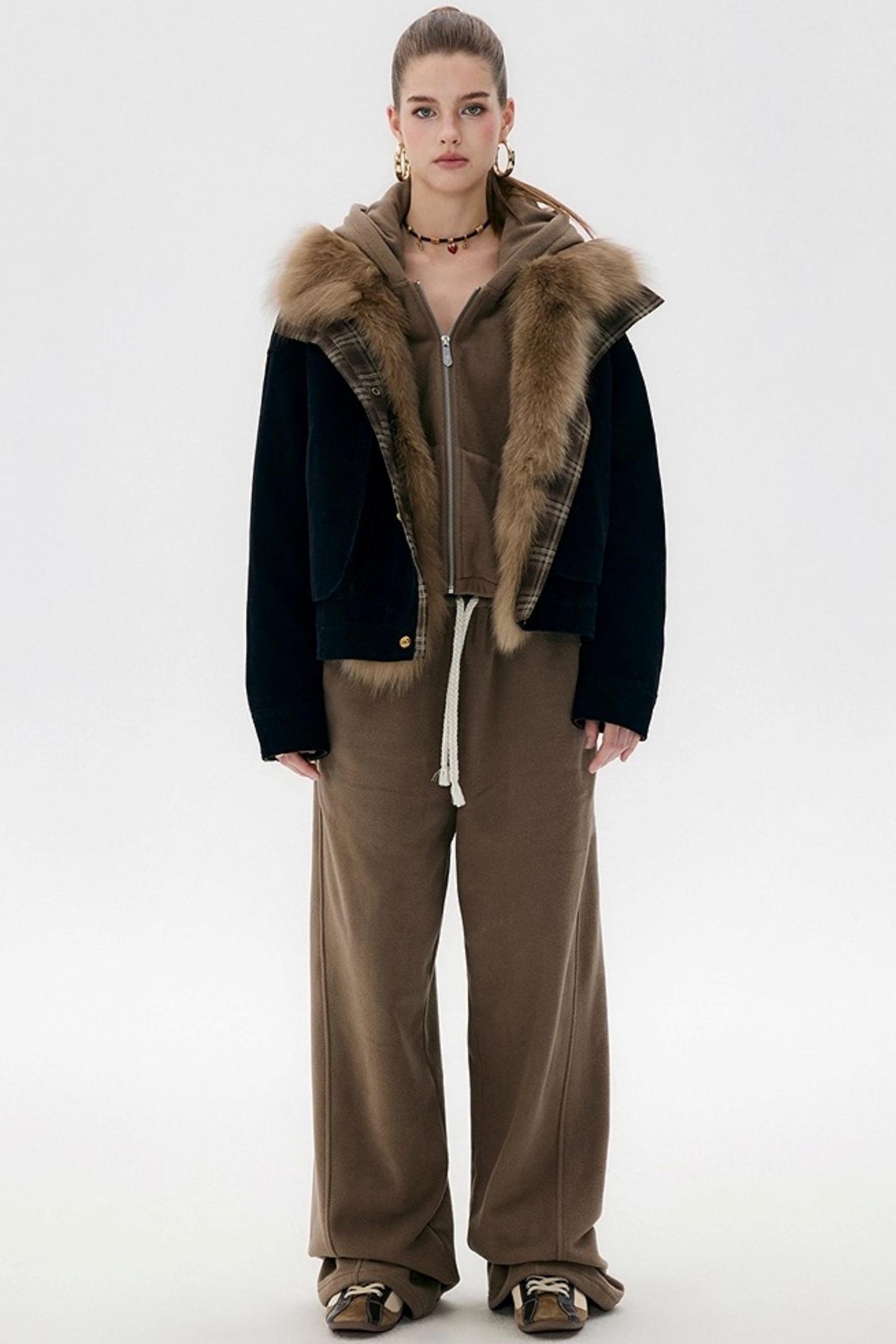 Khaki Fleece Bunny Ear Cardigan Set-Up