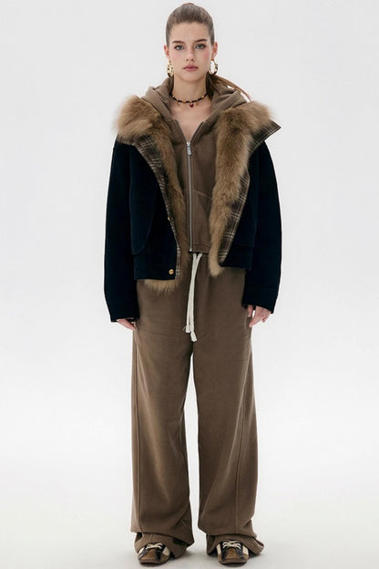 Khaki Fleece Bunny Ear Cardigan Set-Up