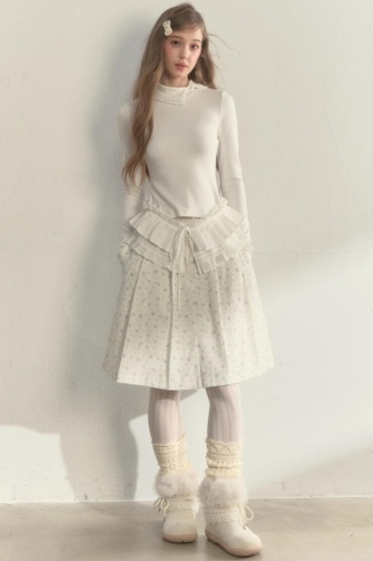 Layered Pleated Base Long Sleeve Top