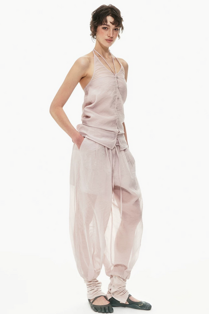 Pink Halter Neck Vest Set-Up