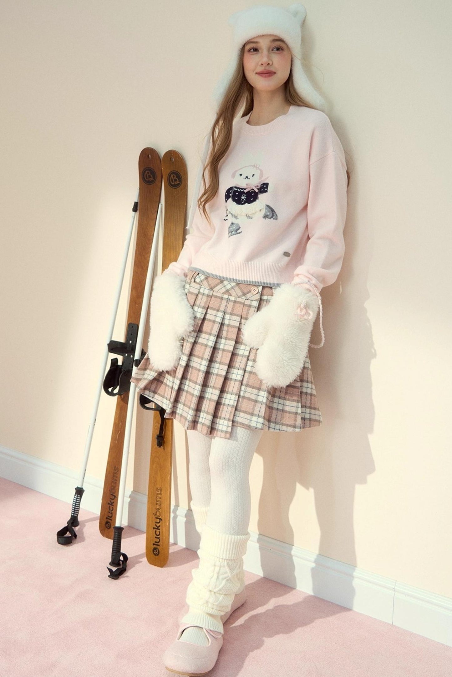 Pink Plaid Wool Skirt