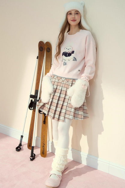 Pink Plaid Wool Skirt