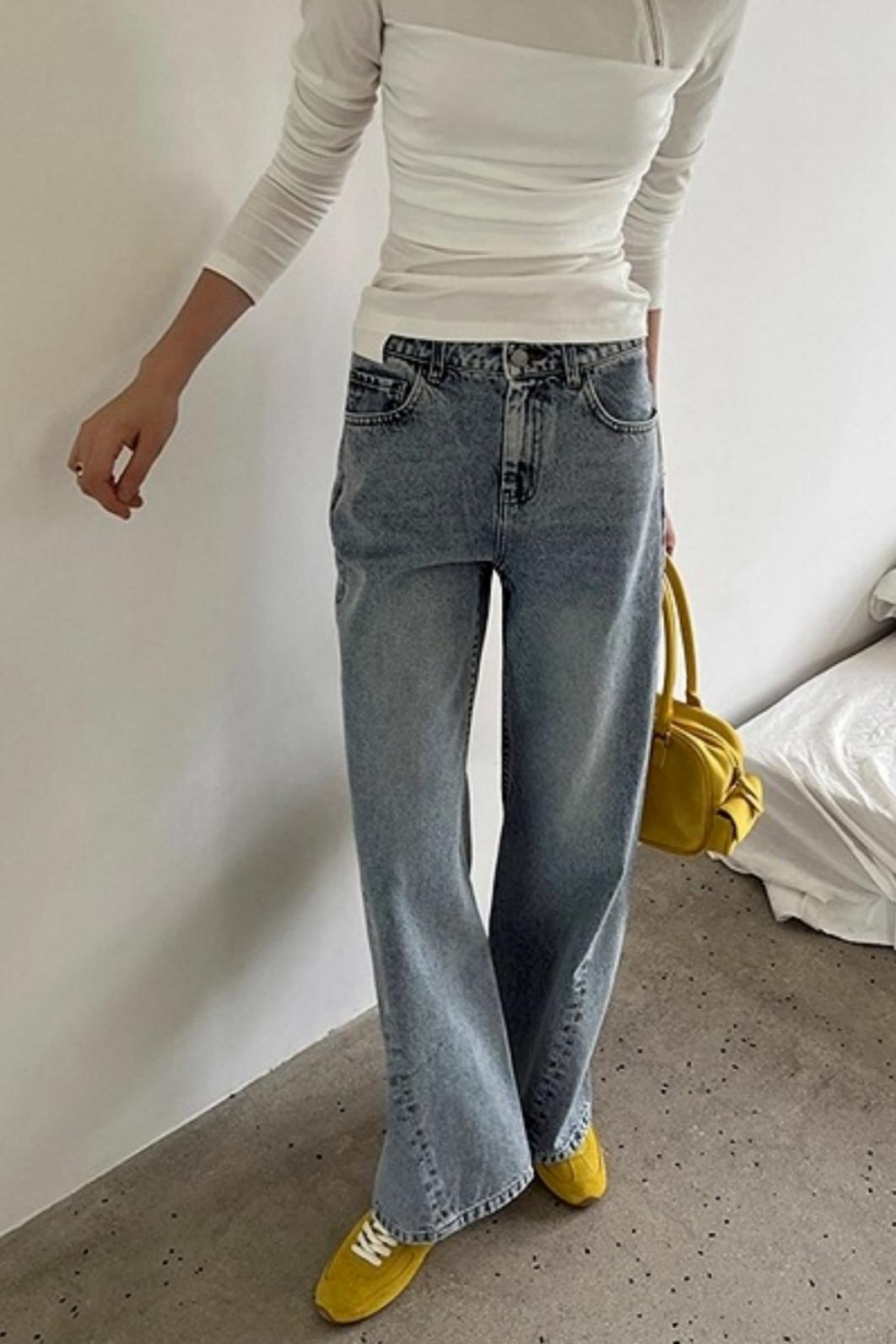 Distressed Lace Waist Loose Jeans