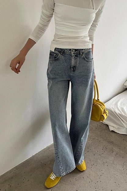 Distressed Lace Waist Loose Jeans