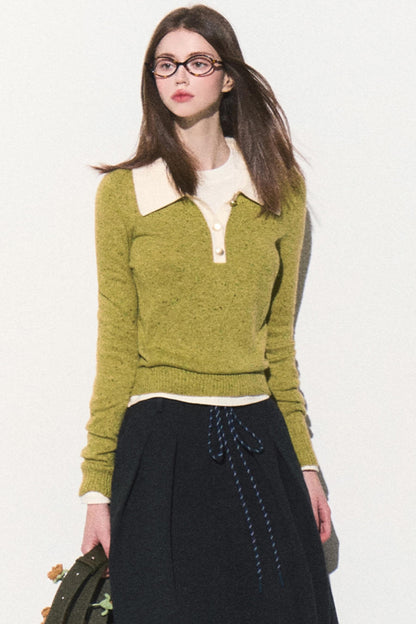 Green Polka Dot Wool Polo Sweater