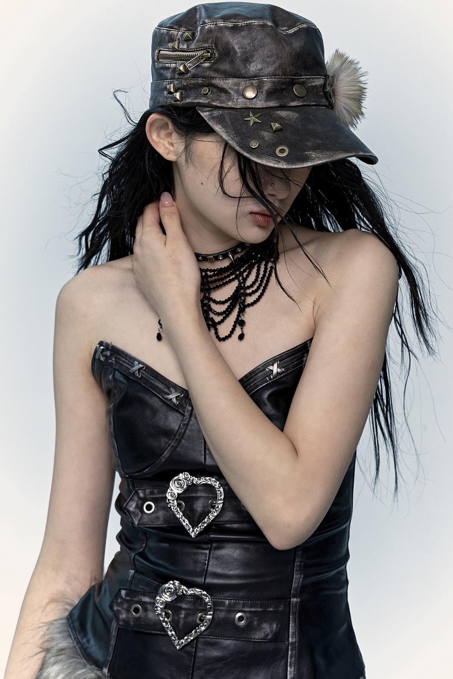 Punk Studded Leather Flat Cap