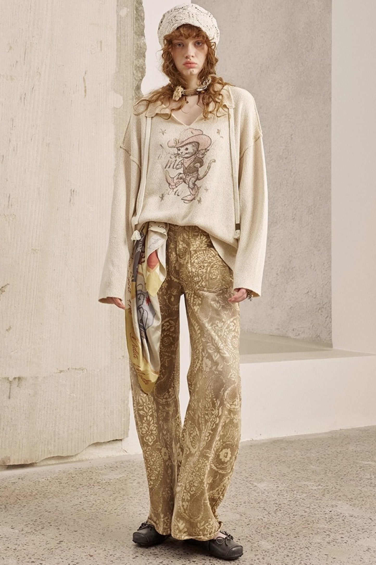 Cashew Flower Washed Straight Jeans