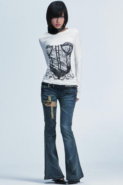 Distressed Flared Denim Pants