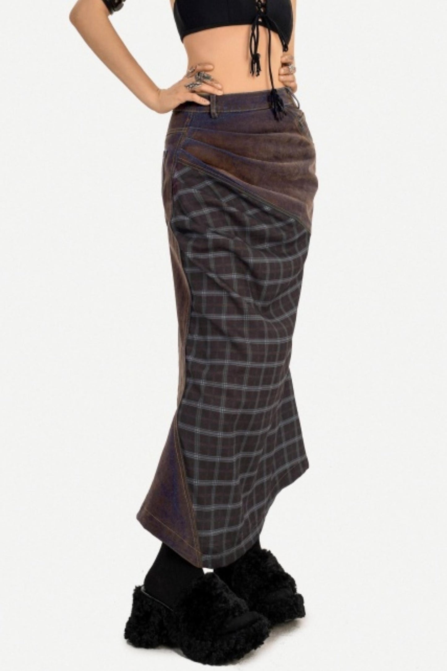Autumn Plaid Patchwork Skirt