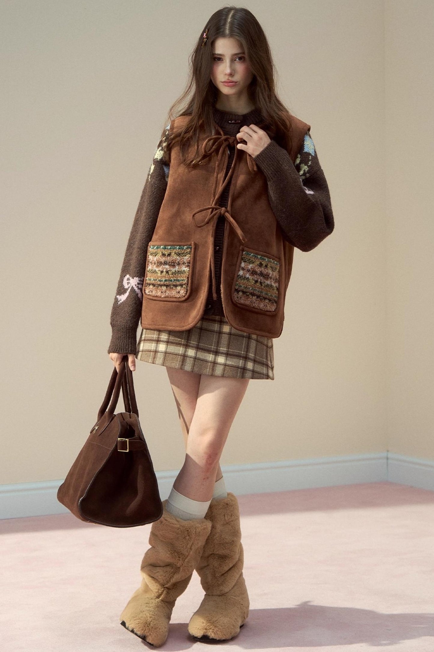 Reversible Bow Strap Fur Vest