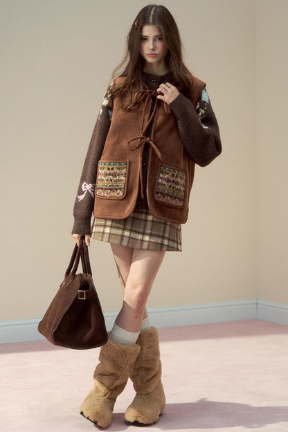 Reversible Bow Strap Fur Vest