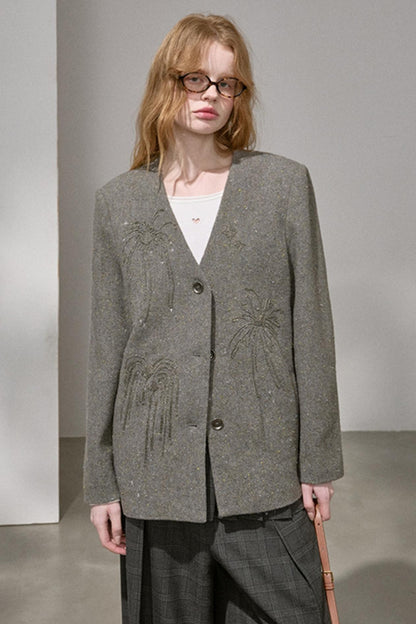 High-Density Beaded V-Neck Jacket